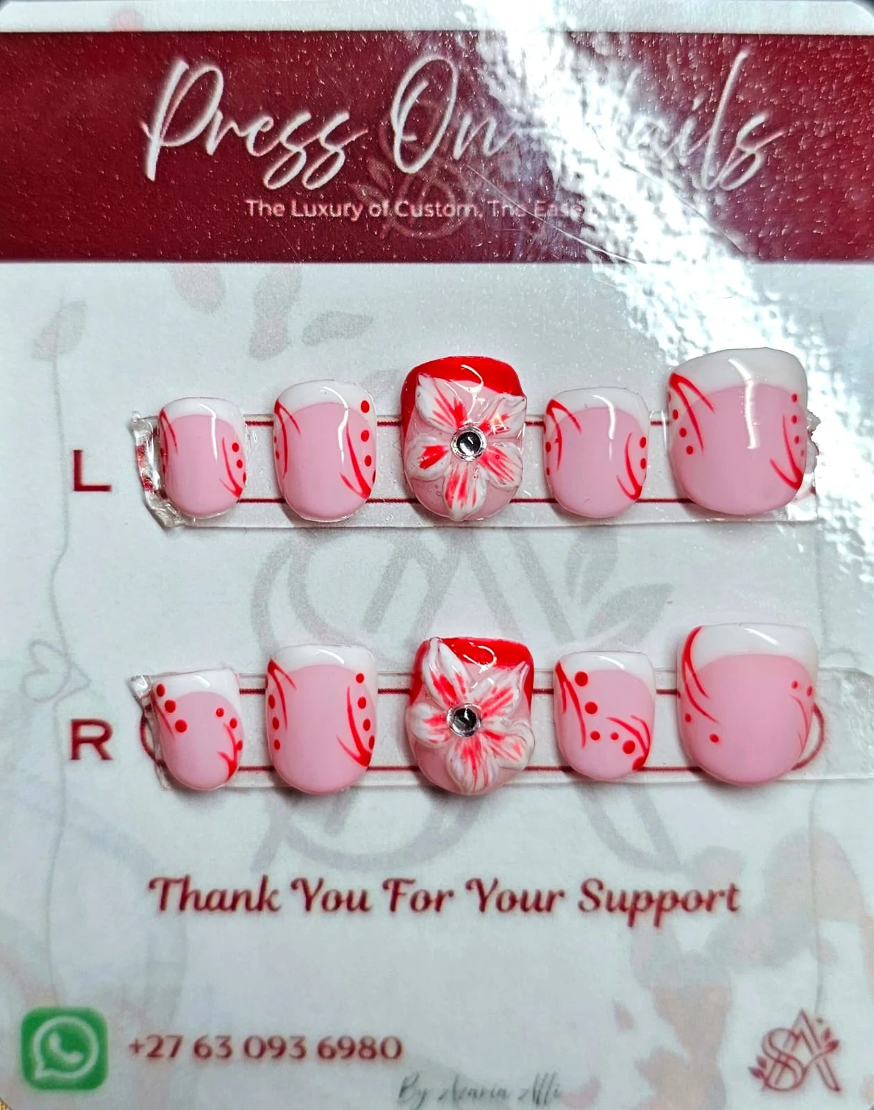 Red Blossom French Nails