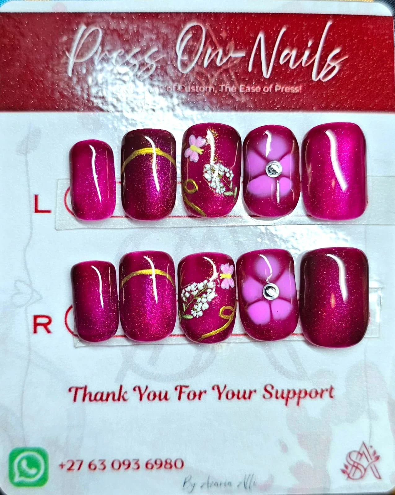 Magenta Floral Nails