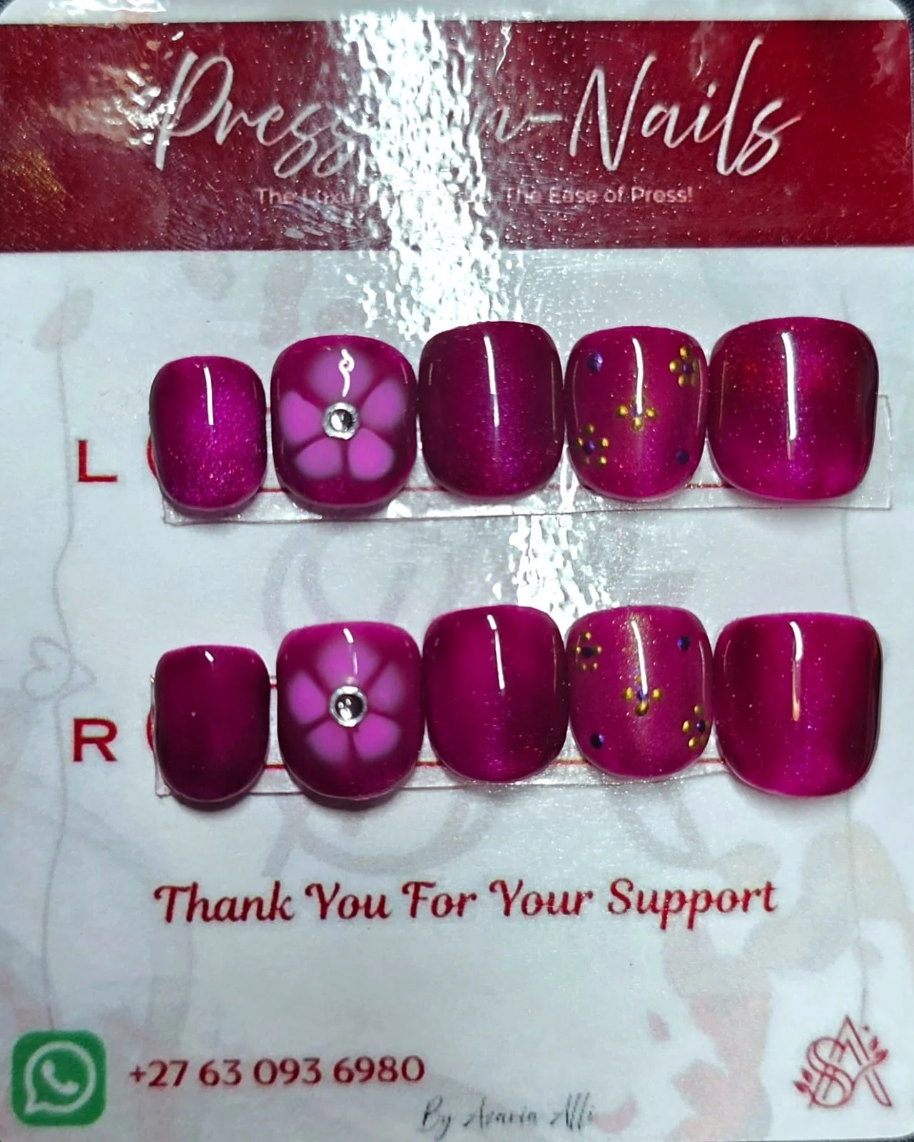 Magenta Floral Shimmer Nails